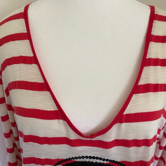 Zara Sequin Anchor Star Red/Ivory Stripe Nautical Beach Tunic Coverup Top.Sz-M - Picture 3 of 16